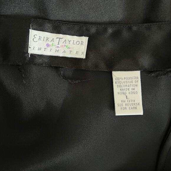 Vintage | 90s Heart Cut Out Black Satin Erika Taylor Lingerie Dress Night Gown L - Picture 7 of 7